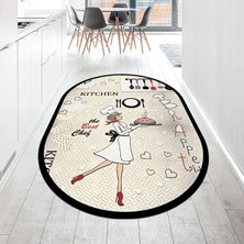 Viyana Home Dijital Baskılı Kaymaz Taban Yıkanabilir Oval Mutfak Halısı Yolluk, V-O-Mutfak-03-Krem,