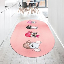 Viyana Home Dijital Baskılı Kaymaz Taban Yıkanabilir Oval Mutfak Halısı Yolluk, V-O-Mutfak-07-Pembe,