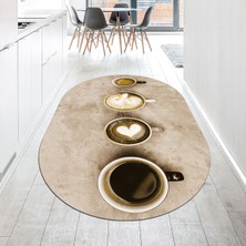 Viyana Home Dijital Baskılı Kaymaz Taban Yıkanabilir Oval Mutfak Halısı Yolluk, V-O-Mutfak-22-Kahve,