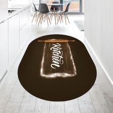 Viyana Home Dijital Baskılı Kaymaz Taban Yıkanabilir Oval Mutfak Halısı Yolluk, V-O-Mutfak-28-Kahve,