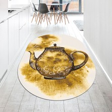 Viyana Home Dijital Baskılı Kaymaz Taban Yıkanabilir Oval Mutfak Halısı Yolluk, V-O-Mutfak-23-Kahve,