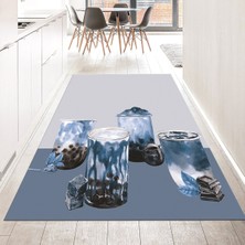 Viyana Home Dijital Baskılı Kaymaz Taban Yıkanabilir Mutfak Halısı Yolluk, V-Mutfak-37-Mavi,