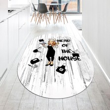 Viyana Home Dijital Baskılı Kaymaz Taban Yıkanabilir Oval Mutfak Halısı Yolluk, V-O-Mutfak-39-Beyaz,