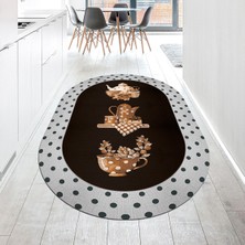 Viyana Home Dijital Baskılı Kaymaz Taban Yıkanabilir Oval Mutfak Halısı Yolluk, V-O-Mutfak-01-Kahve,