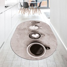 Viyana Home Dijital Baskılı Kaymaz Taban Yıkanabilir Oval Mutfak Halısı Yolluk, V-O-Mutfak-22-Vizon,