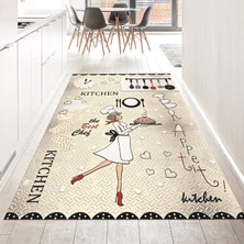 Viyana Home Dijital Baskılı Kaymaz Taban Yıkanabilir Mutfak Halısı Yolluk, V-Mutfak-03-Krem,