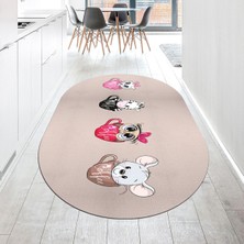Viyana Home Dijital Baskılı Kaymaz Taban Yıkanabilir Oval Mutfak Halısı Yolluk, V-O-Mutfak-07-Krem,
