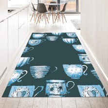Viyana Home Dijital Baskılı Kaymaz Taban Yıkanabilir Mutfak Halısı Yolluk, V-Mutfak-26-Mavi,
