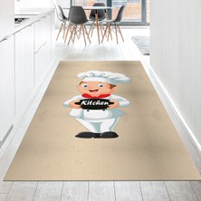 Viyana Home Dijital Baskılı Kaymaz Taban Yıkanabilir Mutfak Halısı Yolluk, V-Mutfak-05-Krem,