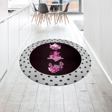 Viyana Home Dijital Baskılı Kaymaz Taban Yıkanabilir Yuvarlak Mutfak Halısı Yolluk, V-Y-Mutfak-01-Pembe,