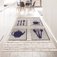 Viyana Home Dijital Baskılı Kaymaz Taban Yıkanabilir Mutfak Halısı Yolluk, V-Mutfak-14-Mavi,