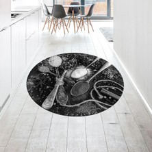 Viyana Home Dijital Baskılı Kaymaz Taban Yıkanabilir Yuvarlak Mutfak Halısı Yolluk, V-Y-Mutfak-19-Gri,