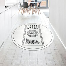 Viyana Home Dijital Baskılı Kaymaz Taban Yıkanabilir Yuvarlak Mutfak Halısı Yolluk, V-Y-Mutfak-50-Beyaz,