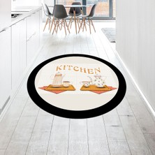 Viyana Home Dijital Baskılı Kaymaz Taban Yıkanabilir Yuvarlak Mutfak Halısı Yolluk, V-Y-Mutfak-18-Krem,