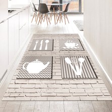 Viyana Home Dijital Baskılı Kaymaz Taban Yıkanabilir Mutfak Halısı Yolluk, V-Mutfak-14-Beyaz,