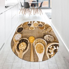 Viyana Home Dijital Baskılı Kaymaz Taban Yıkanabilir Oval Mutfak Halısı Yolluk, V-O-Mutfak-29-Kahve,