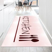 Viyana Home Dijital Baskılı Kaymaz Taban Yıkanabilir Mutfak Halısı Yolluk, V-Mutfak-49-Pembe,