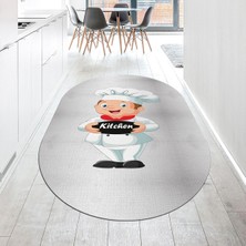 Viyana Home Dijital Baskılı Kaymaz Taban Yıkanabilir Oval Mutfak Halısı Yolluk, V-O-Mutfak-05-Gri,