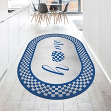 Viyana Home Dijital Baskılı Kaymaz Taban Yıkanabilir Oval Mutfak Halısı Yolluk, V-O-Mutfak-12-Mavi,