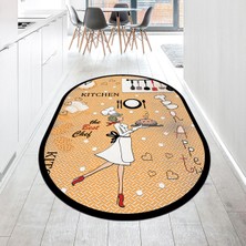 Viyana Home Dijital Baskılı Kaymaz Taban Yıkanabilir Oval Mutfak Halısı Yolluk, V-O-Mutfak-03-Turuncu,