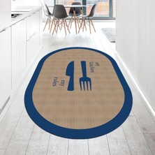 Viyana Home Dijital Baskılı Kaymaz Taban Yıkanabilir Oval Mutfak Halısı Yolluk, V-O-Mutfak-09-Mavi,