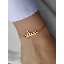 Amabel Jewelerys Gold Love Figür Çelik Kadın Zincir Bileklik