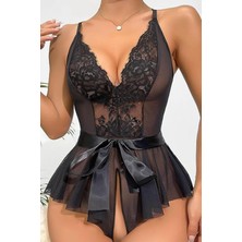Umul Store  Siyah Özel Bölgesi Açık Kuşaklı Gecelik 15037