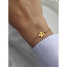 Amabel Jewelerys Gold Yonca Figürlü Çelik Zincir Kadın Bileklik