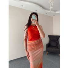 Olbia Butik Bel Büzgülü Astarlı Renk Geçişli Midi Boy Tül Elbise S