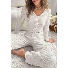 Suadela Giyim Özel Örme Kumaş Baskılı Uzun Kollu Pijama Takımı Çok Renkli