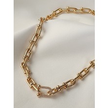 Zülisch Çelik Kolye Tifany Gold Zirkon