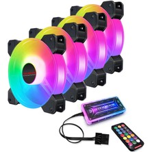 Coolmoon - 4 Adet 12CM Rgb Kasa Fanı Seti (12V 6 Pin ) Soğutucu Fan + Kontrolcü + Kumanda