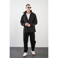 Önü Çıt Çıt Kapamalı Sırtı Baskılı Ayarlanabilir Kapuşonlu Oversize Kalıp Unisex Yağmurluk