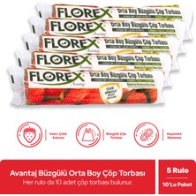 Florex Avantaj Seri Çilek Kokulu Büzgülü Orta Boy Çöp Poşeti x 5 Rulo