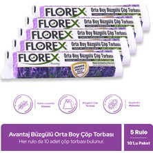 Florex Avantaj Seri Lavanta Kokulu Büzgülü Orta Boy Çöp Poşeti x 5 Rulo