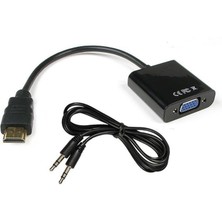 TezMax HDMI To VGA Çevirici Donma Takılma Yapmaz Dönüştürücü Kablo + Ses Kablosu Destekli