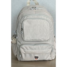 Nemo Bags Unisex Bej Orta Boy Okul Çantası Laptop ve Seyahat Sırt Çantası Su Geçirmez Ayıcık Anahtarlık Hediyeli