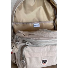 Nemo Bags Unisex Bej Orta Boy Okul Çantası Laptop ve Seyahat Sırt Çantası Su Geçirmez Ayıcık Anahtarlık Hediyeli