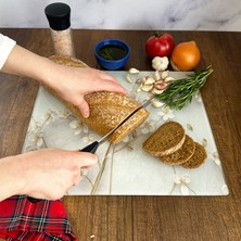 Decorita Cam Kesme Tahtası - Cam Kesme Tablası | Beyaz Çiçek - Gold |
