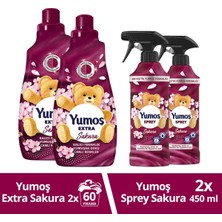 Yumoş Sprey Sakura 450 ml x2 + Yumoş Extra Çamaşır Yumuşatıcı Sakura 1440 ml x2