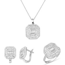 Bilezikci 14 Ayar Baget Taşlı Beyaz Altın Set