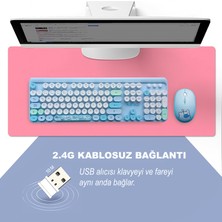 Microcase Mofii Ayıcık Desenli Kablosuz Renkli Yuvarlak Tuşlu Türkçe Klavye Mouse SET-AL4258