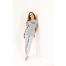 Yeni İnci Gri Yuvarlak Yaka Viskon Kadın Pijama Takımı