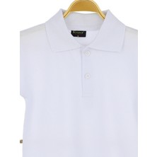 NR Nar Rengi Erkek Okulluk T-Shirt Pamuk Mevsimlik Düz Beyaz Polo Yaka