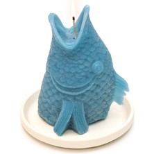 Missi Dekoratif Dik Balık Mum ve Seramik Mum Altlığı Açık Mavi