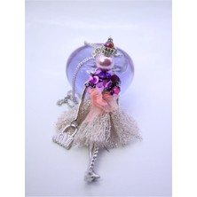 MiniQ's Bijuteri Pembe Payetli Elbiseli Handmade Prenses Bebek Kolye