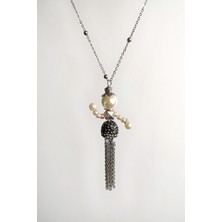 MiniQ's Bijuteri Inci ve Kristal Taşlı Zincir Detaylı Handmade Bebek Kolye