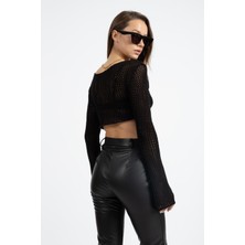 Rtd & Vld Rtd&vld Kadın Crop Ajurlu Triko Bluz Siyah