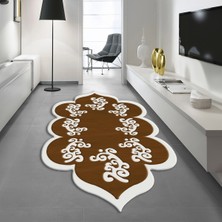Viyana Home Dijital Baskılı Kaymaz Taban Yıkanabilir Lazer Kesim Salon Halısı Yolluk, V-Lazer-01-Kahverengi,