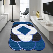Viyana Home Dijital Baskılı Kaymaz Taban Yıkanabilir Lazer Kesim Salon Halısı Yolluk, V-Lazer-10-Mavi,